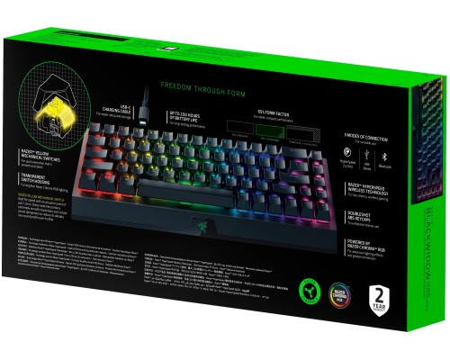 Клавиатура механическая Razer BlackWidow V3 Mini HyperSpeed 68key, Yellow Switch, USB-A/WL/BT, EN/RU, RGB, чёрный