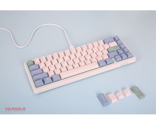 Клавиатура механическая Varmilo Minilo VXT67 Eucalyptus 67Key, Gateron G Pro 2.0 Yellow, BT/WL/USB-A, Hot-Swap, EN, RGB, Рожевий