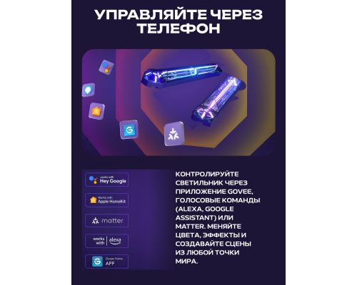 Набор настенных светильников Govee H1063 Gaming Wall light Expansion Kit, 2шт, RGBIC, WI-FI/Bluetooth, фіолетовий