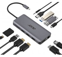 Док-станция Acer 12в1 Type C dongle: 2xUSB3.2, 2xUSB2.0, 1xSD/TF, 2xHDMI, 1xPD, 1xDP, 1xRJ45, 1x3.5 Audio