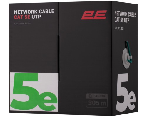 2E Лан кабель CAT 5e, U-UTP, 305м, AWG 24/1, LSZH, зеленый