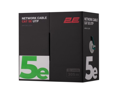 2E Лан кабель CAT 5e, U-UTP, 305м, AWG 24/1, LSZH, зеленый