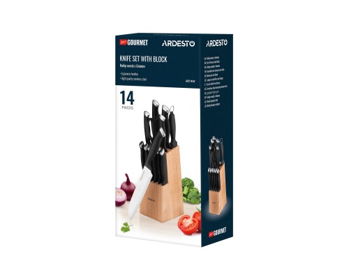 Набор ножей с блоком ARDESTO Gemini Gourmet, 14 предметов, нержавеющая сталь, пластик, каучук