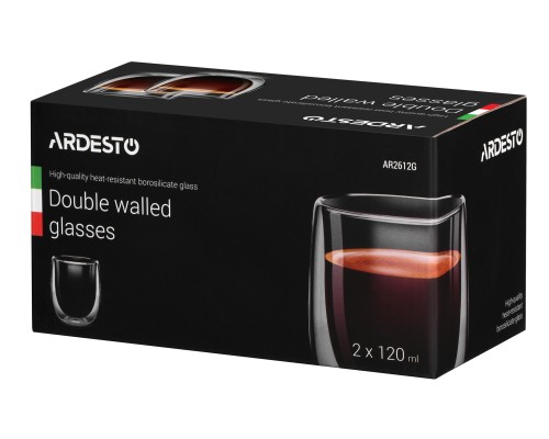 Набор чашек с двойными стенками для американо ARDESTO, 120мл, 7.5см, 2шт, боросиликатное стекло, прозрачный
