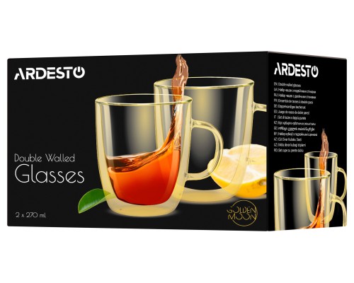 Набор чашек с ручками с двойными стенками ARDESTO Golden Moon, 270мл, 10см, 2шт, боросиликатное стекло, золотистый