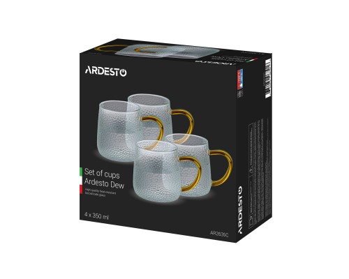 Набор чашек ARDESTO Dew, 350мл, 4шт, боросиликатное стекло, прозрачный