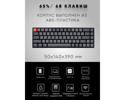 Клавиатура Keychron K6 68 Key Hot-Swap RGB Blue