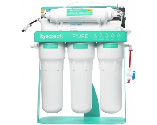 Фильтр обратного осмоса Ecosoft P'URE AquaCalcium Mint с насосом на станине, мембрана 75gpd, картридж AquaCalcium обогащает минералами, дренаж 1:1