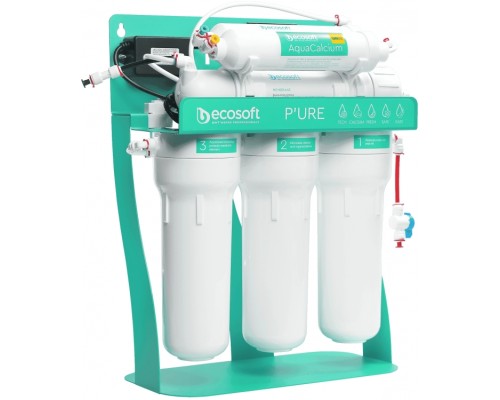 Фильтр обратного осмоса Ecosoft P'URE AquaCalcium Mint с насосом на станине, мембрана 75gpd, картридж AquaCalcium обогащает минералами, дренаж 1:1
