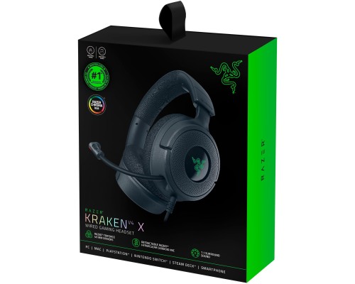 Игровая гарнитура Razer Kraken V4 X, 7.1, USB-A, 1.8м, RGB, чёрная