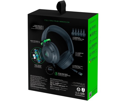 Игровая гарнитура Razer Kraken V4 X, 7.1, USB-A, 1.8м, RGB, чёрная