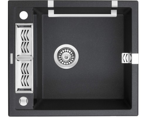 Мойка кухонная Deante Magnetic, гранит, квадрат, без крыла, 560х500х219мм, чаша - 1, накладная, металлический графит