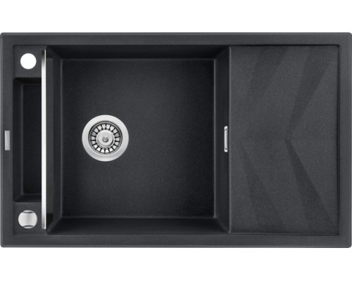 Мойка кухонная Deante Magnetic, гранит, прямоуг., с крылом, 820х500х219мм, чаша - 1, накладная, металлический графит