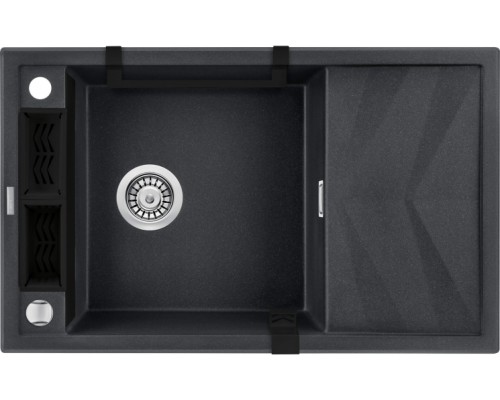 Мойка кухонная Deante Magnetic, гранит, прямоуг., с крылом, 820х500х219мм, чаша - 1, накладная, металлический графит