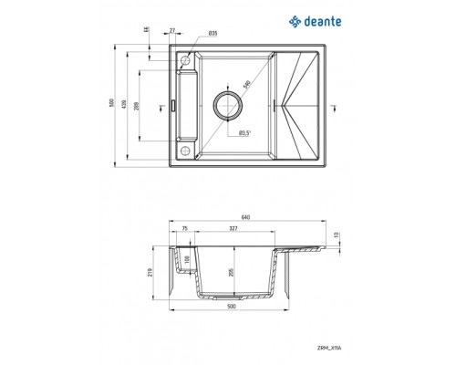 Мойка кухонная Deante Magnetic, гранит, прямоуг., с крылом, 640х500х219мм, чаша - 1, врезная, металлический графит