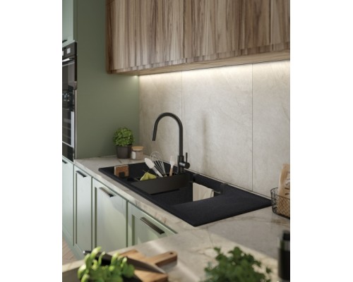 Мойка кухонная Deante Magnetic, гранит, прямоуг., с крылом, 1160х500х224мм, чаша - 2, врезная, графит металлик