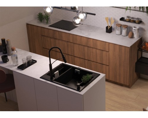 Мойка кухонная Deante Magnetic, гранит, прямоуг., без крыла, 690х500х219мм, чаша - 1.5, врезная, графит металлик