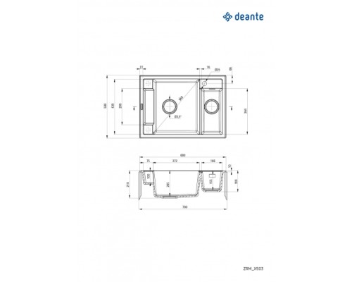 Мойка кухонная Deante Magnetic, гранит, прямоуг., без крыла, 690х500х219мм, чаша - 1.5, врезная, графит металлик