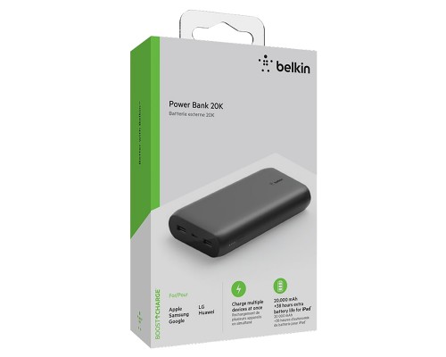 Портативный аккумулятор Belkin 20000A, 15W USBC IN, USBA OUT, BLK