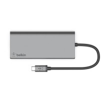 Концентратор Belkin Travel Hub USB-C PD, USB-C, 2/USB 3.0, HDMI, Gigabit, space gray