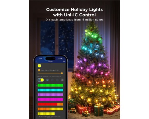 Гирлянда Smart LED Govee H70C2 Christmas Light RGB, IP65, 20м, кабель прозрачный