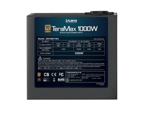 Блок питания Zalman Power supply TeraMax 1000-TMX (1000W), 100-240VAC, 90%, 80+ Gold