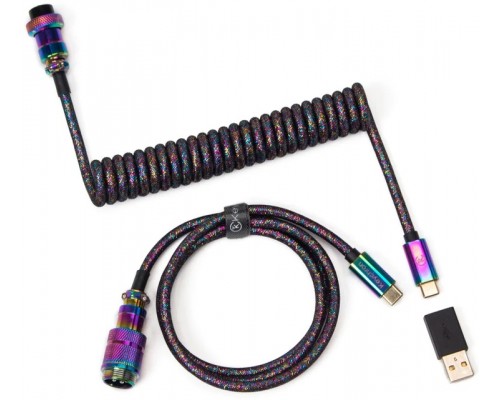 Кабель Type-A/Type-C Keychron Premium Coiled Aviator Cable-Straight Rainbow Palted black