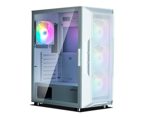 Корпус компьютерный Zalman MidT, 2xUSB2.0, 1xUSB3.0, 4x120мм RGB, стекло (боковая  панель), без БП, белый