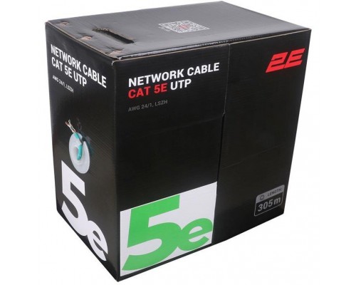 2E Лан кабель CAT 5e, U-UTP, 305м, AWG 24/1, LSZH, зеленый