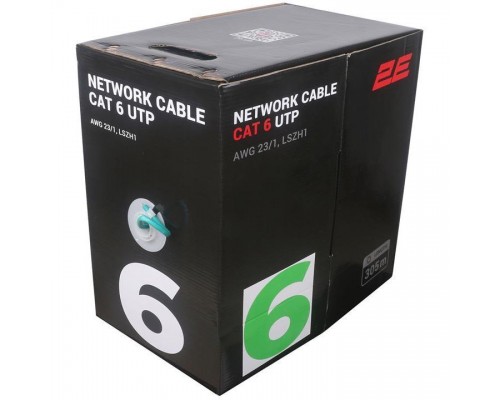 2E Лан кабель CAT 6, U-UTP, 305м, AWG 23/1, LSZH-1, зеленый