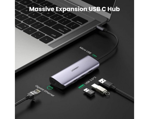 Док-станция Ugreen "Docking station USB-C To:    - 3x USB 3.0 A   - RJ45 Gigabit  - Micro USB power port"