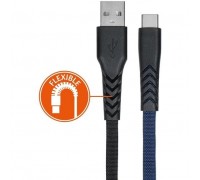 Кабель 2E USB 2.0 to Type-C Flat fabric, black/blue, 1m