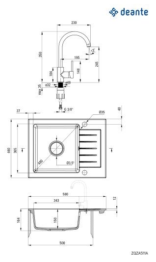 Smesitelli moyka Deante Zorba, ZQZ_T11A + BEN_T62M, metall antratsit — Surat 2