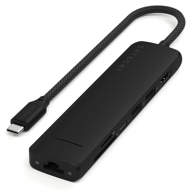 USB-C хаб Satechi 7-in-1 Slim Multiport with Ethernet, чёрный — Фото 2