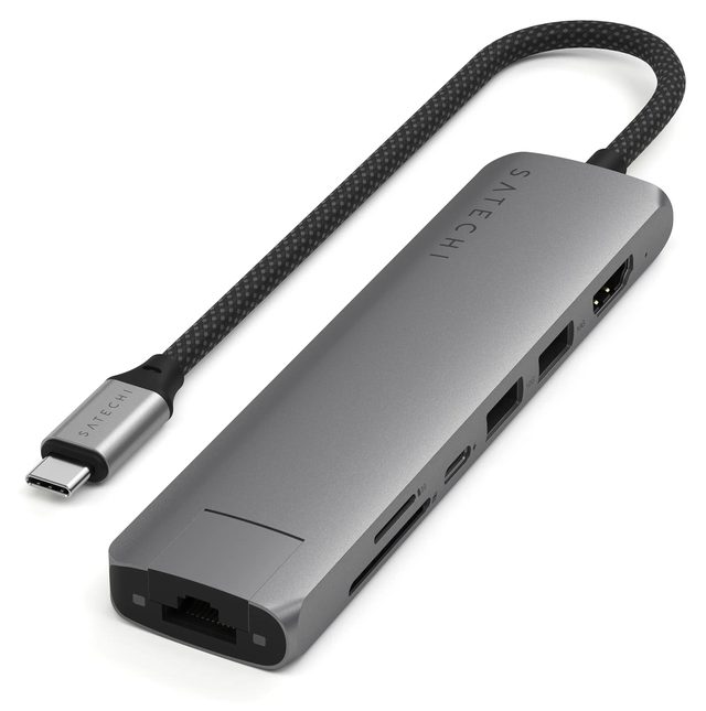 USB-C хаб Satechi 7-in-1 Slim Multiport with Ethernet, серый
