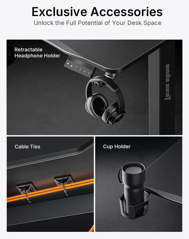 Компьютерный стол с электроприводом AndaSeat Xtreme 140 см, чёрный — Фото 6