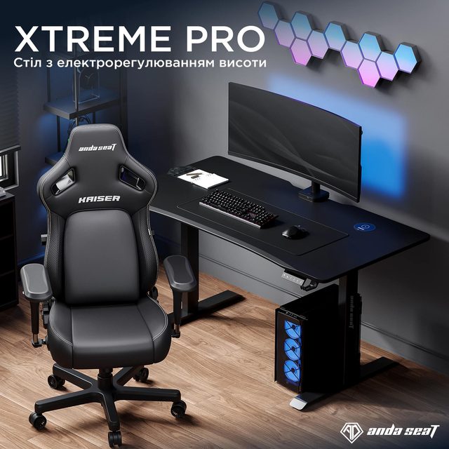 Компьютерный стол с электроприводом AndaSeat Xtreme Pro 140 см, чёрный — Фото 6