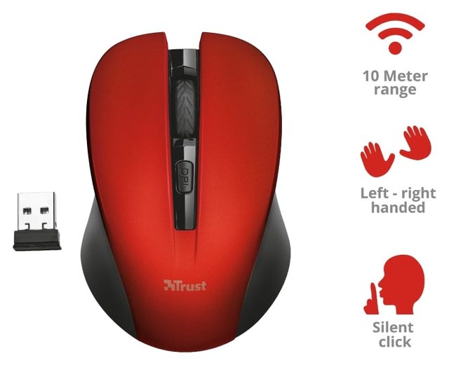 Беспроводная мышь Trust Mydo Silent, красный — Фото 6