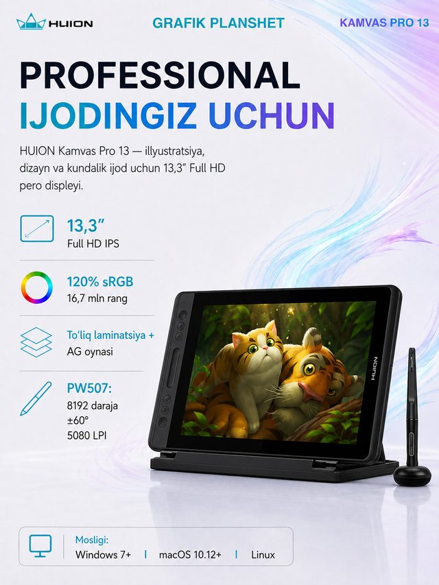 Grafik monitor Huion Kamvas Pro 13, qora — Surat 2