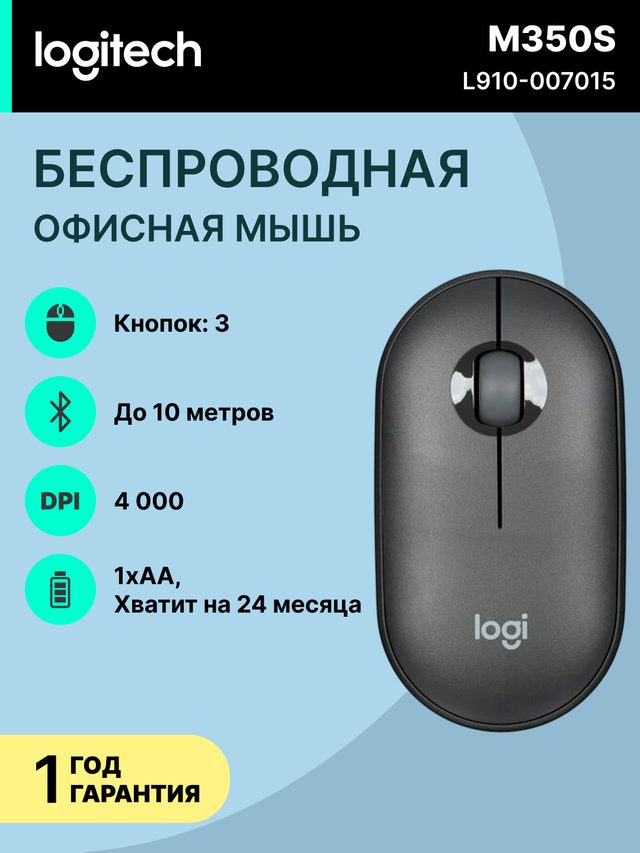 Беспроводная мышь Logitech Pebble 2 M350s, графитовый — Фото 2