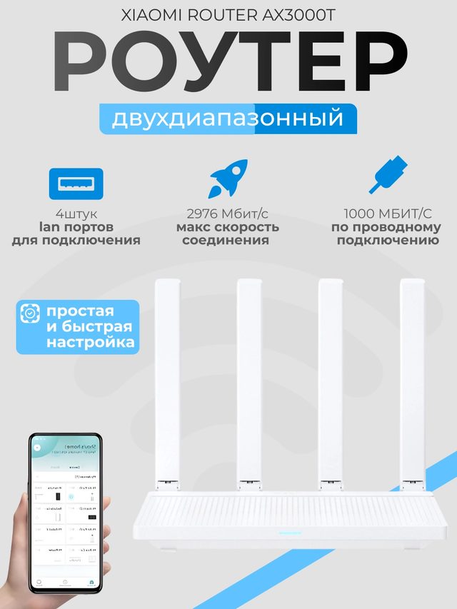 Wi-Fi роутер Xiaomi Router AX3000T, белый — Фото 3