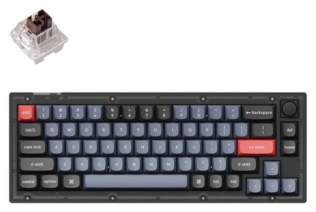 Mexanik klaviatura Keychron V2 Knob K Pro Brown, yarim shaffof qora