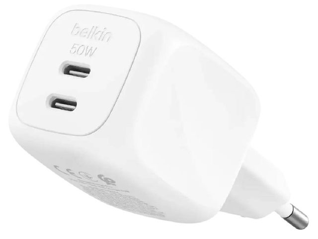 Zaryadlovchi qurilma Belkin BoostCharge Pro Dual USB-C GaN 50W, oq