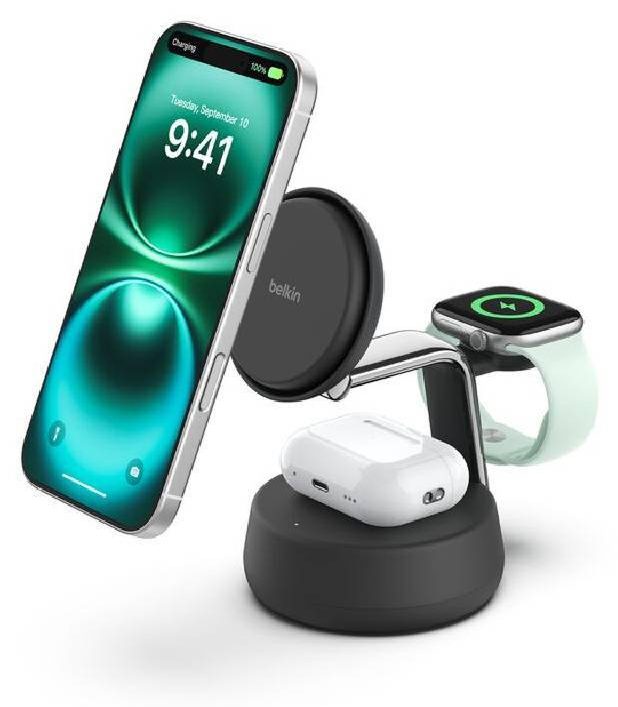 Беспроводное зарядное устройство Belkin UltraCharge Pro 3-in-1 Stand Qi2 25W, тёмно-серый — Фото 4