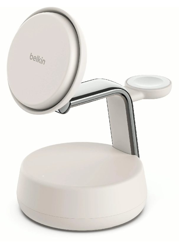 Беспроводное зарядное устройство Belkin UltraCharge Pro 3-in-1 Stand Qi2 25W, бежевый — Фото 2