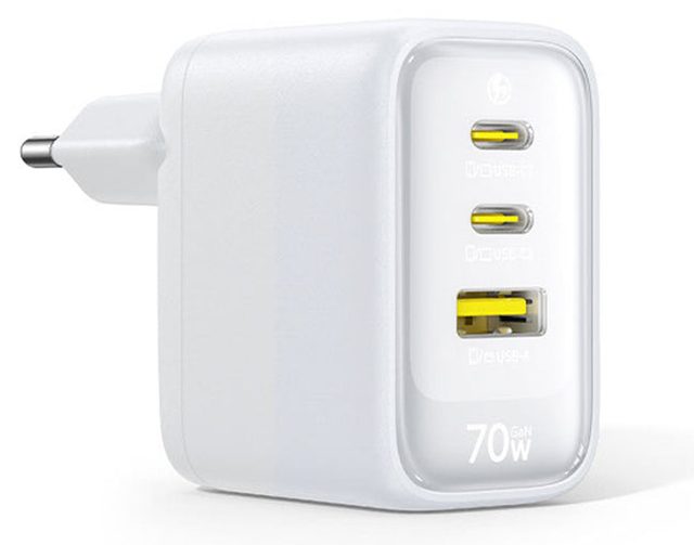 Сетевое зарядное устройство Baseus EnerFill FE22 2C+U 70W, белый — Фото 2