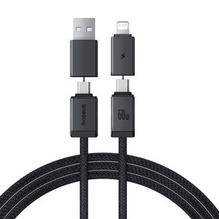 Кабель Baseus Versatile Two-for-Two USB-A/USB-C – USB-C/Lightning 60W 1 м, чёрный