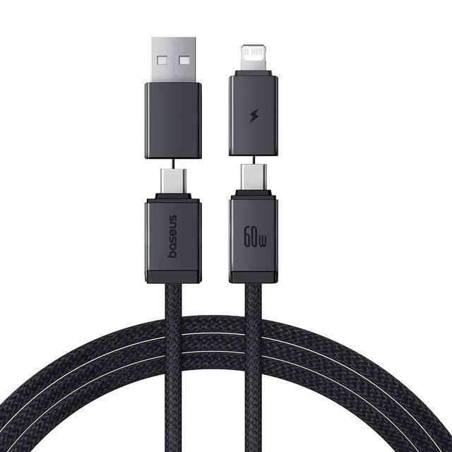 Кабель Baseus Versatile Two-for-Two USB-A/USB-C – USB-C/Lightning 60W 1 м, чёрный