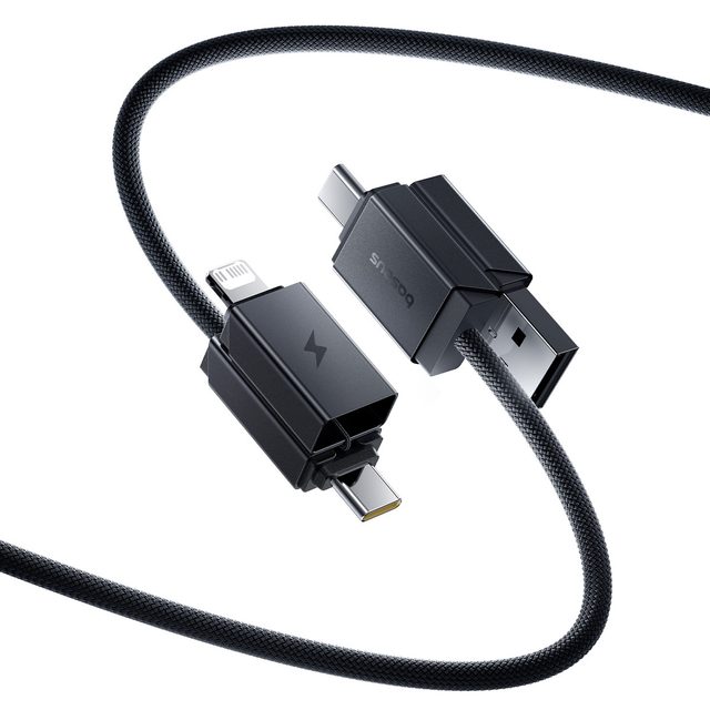 Кабель Baseus Versatile Two-for-Two USB-A/USB-C – USB-C/Lightning 60W 1 м, чёрный — Фото 3