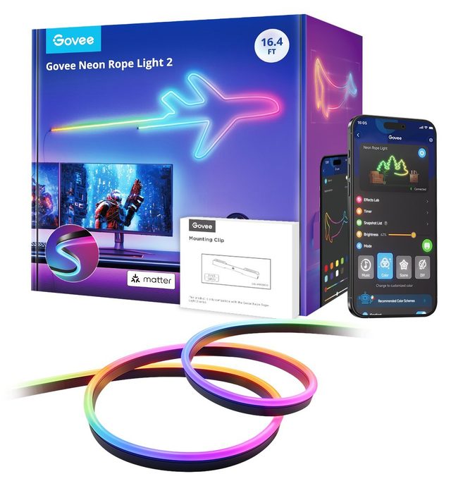 Гибкий неон Govee H61D5 Neon Rope Light 2, 5 м, белый